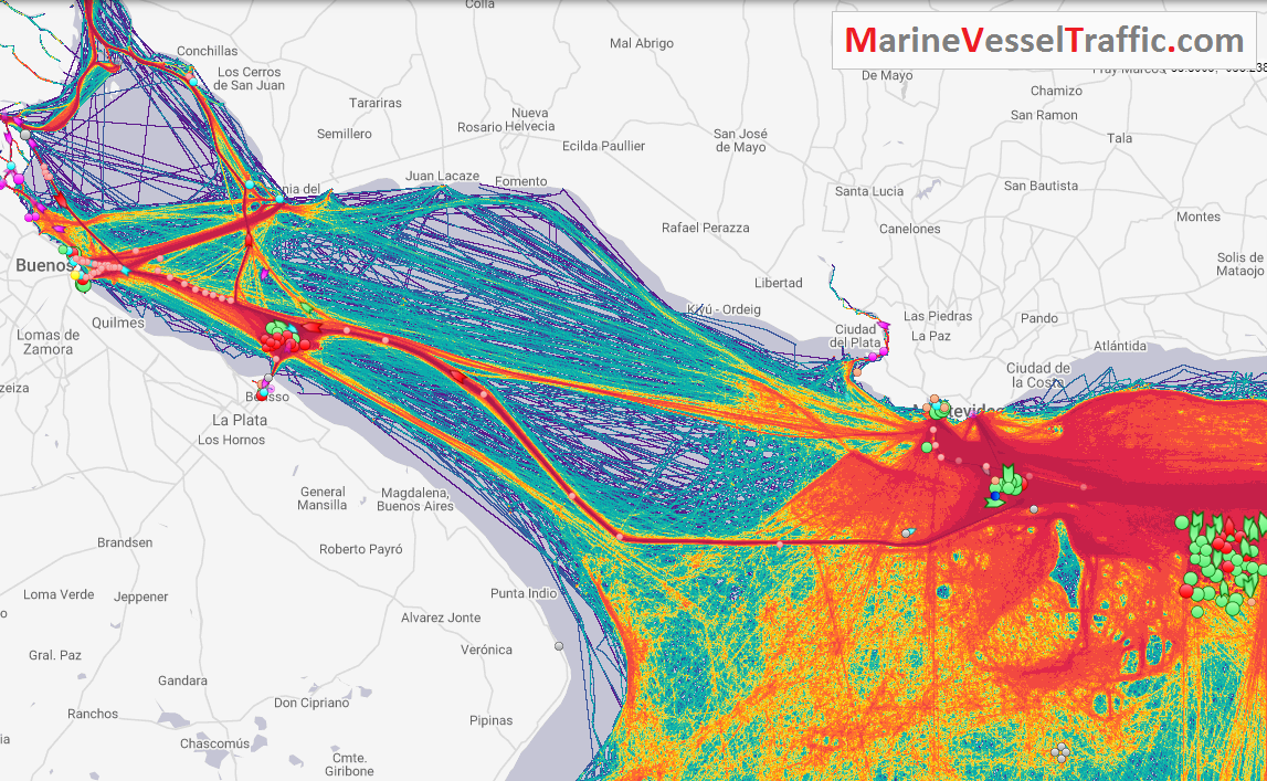 Live Marine Traffic, Density Map and Current Position of ships in RIO DE LA PLATA GULF